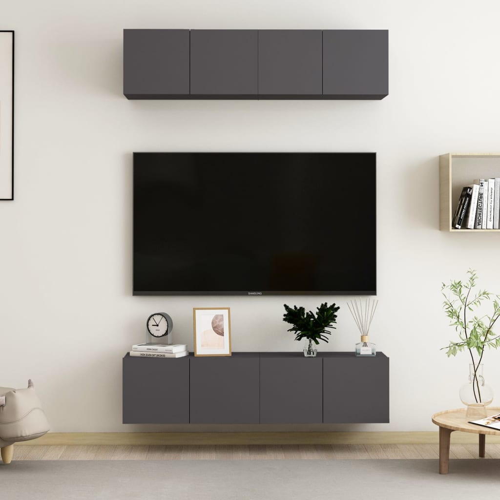 vidaXL TV-skåp 4 st grå 60x30x30 cm konstruerat trä