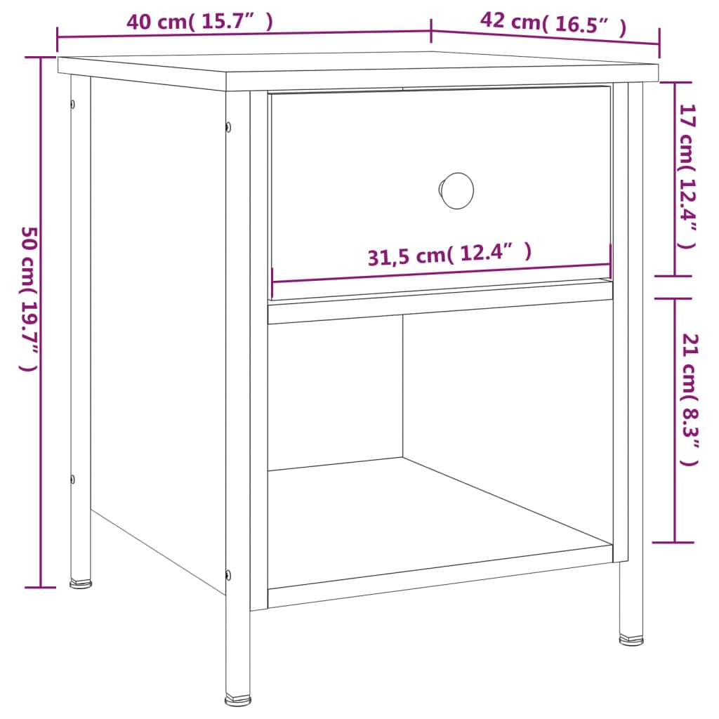 vidaXL Sängbord sonoma-ek 40x42x50 cm konstruerat trä
