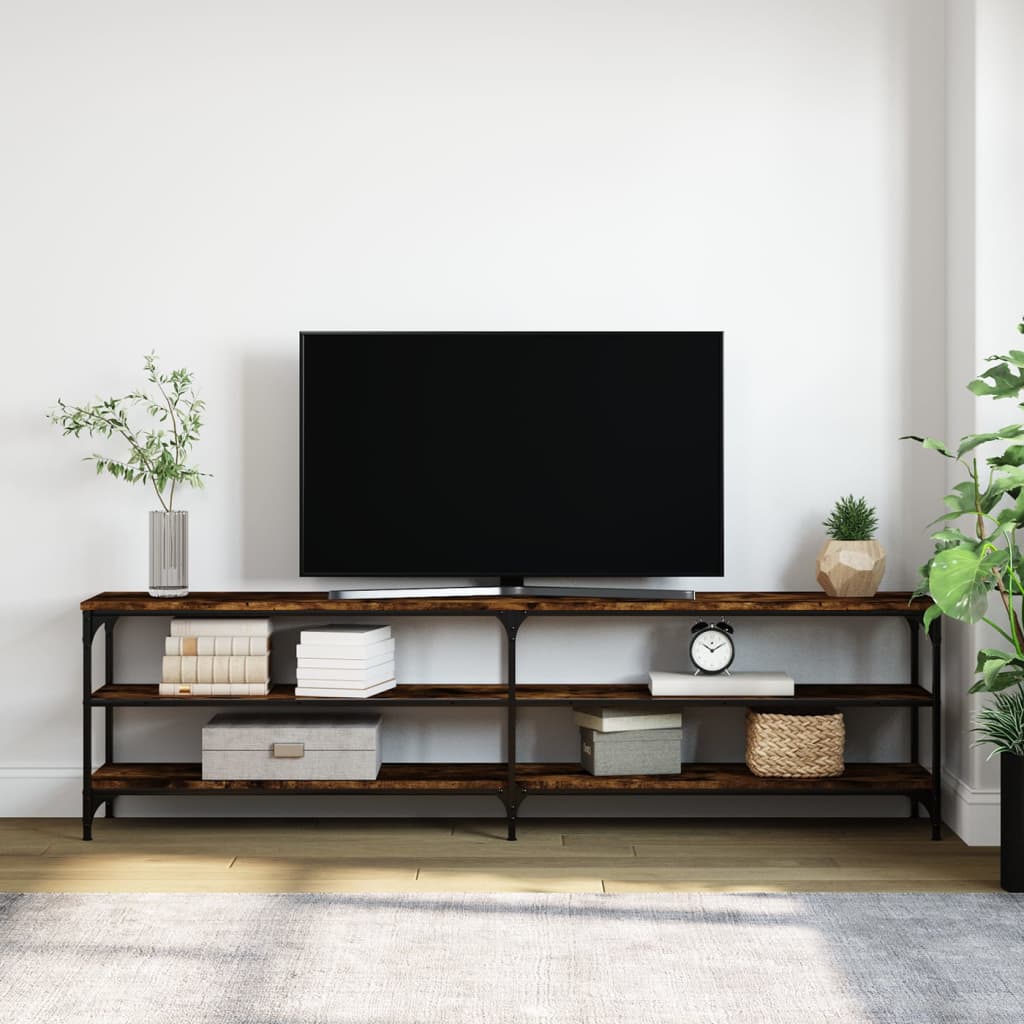 vidaXL Tv-bänk rökfärgad ek 180x30x50 cm konstruerat trä och metall
