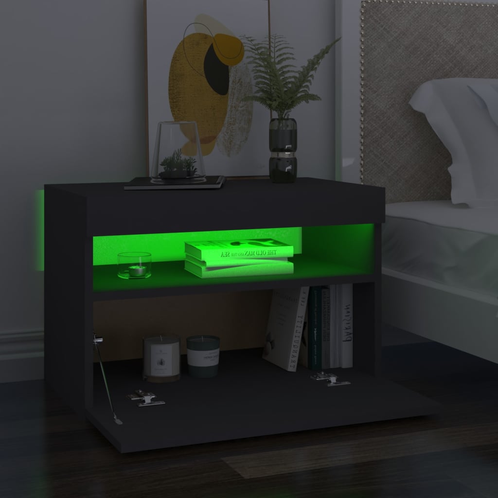 vidaXL Sängbord med LED-belysning 2 st grå 60x35x40 cm spånskiva