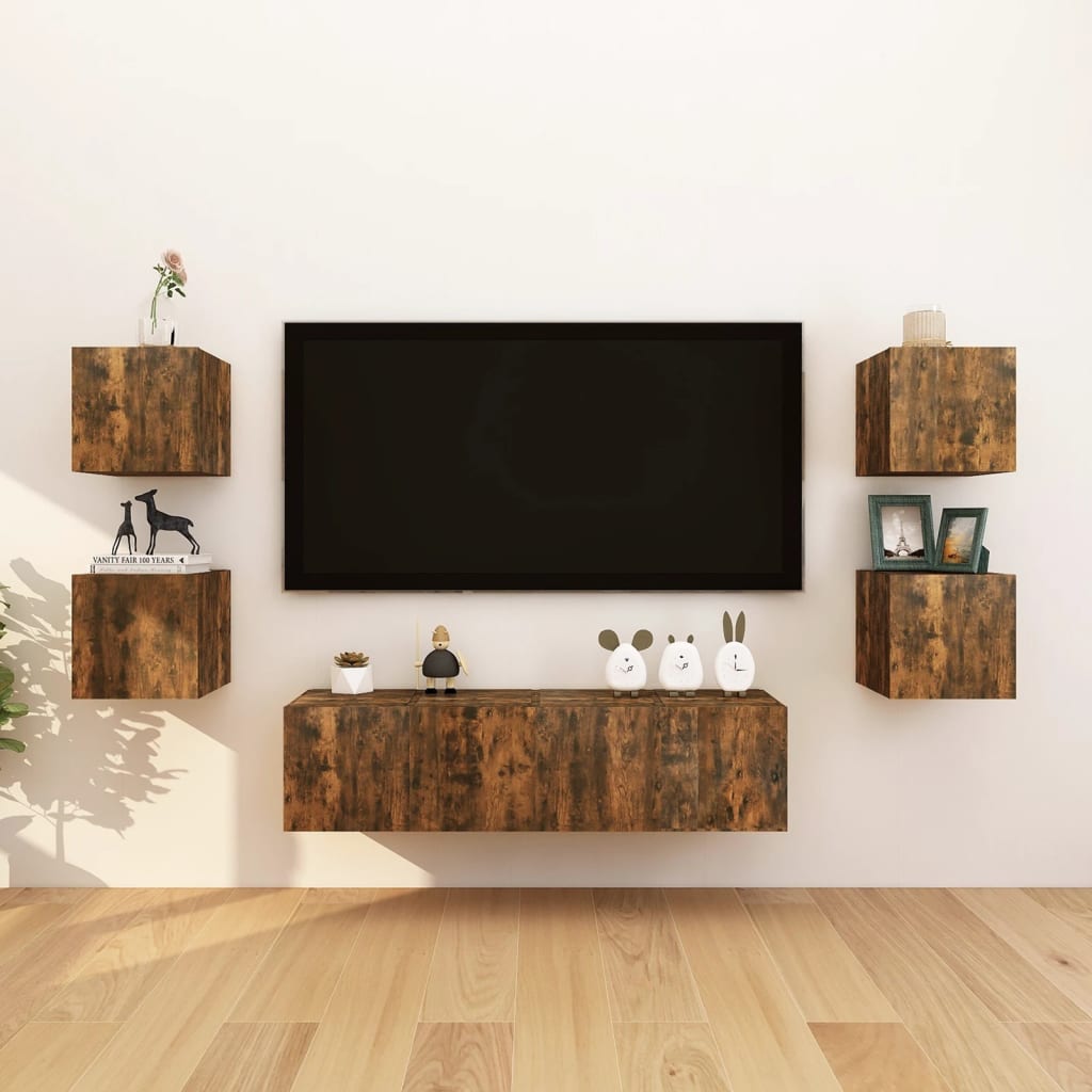 vidaXL Väggmonterade tv-bänkar 2 st rökfärgad ek 30,5x30x30 cm