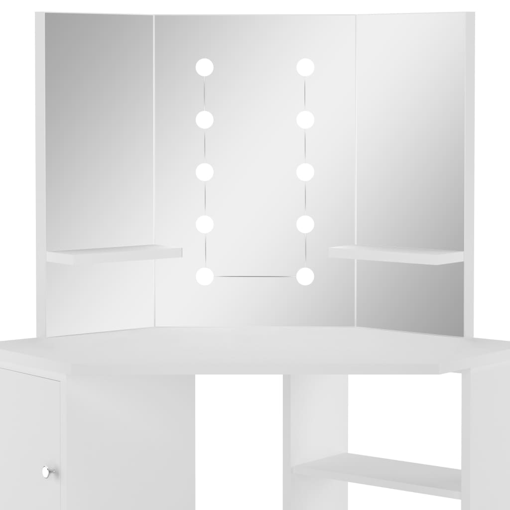 vidaXL Sminkbord med LED-lampor hörn vit