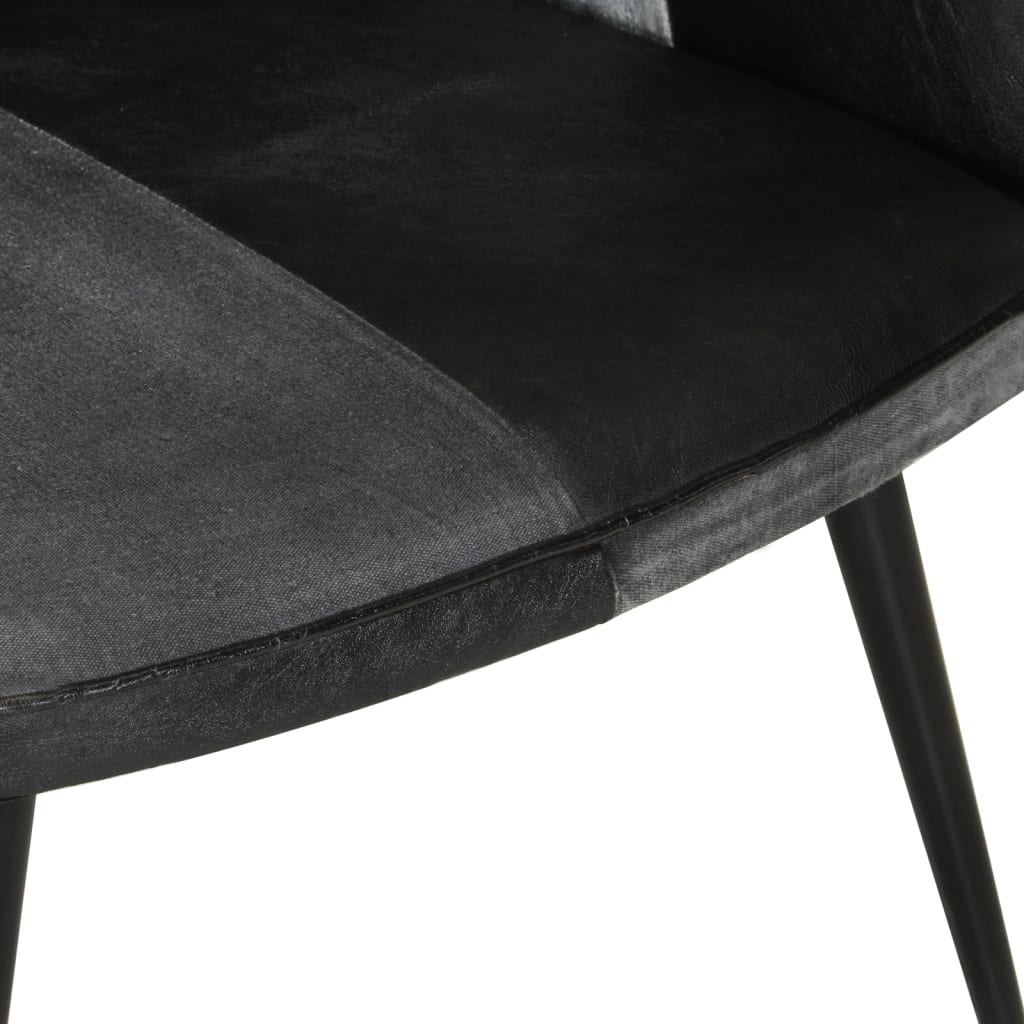 vidaXL Fåtölj med fotpall svart äkta läder och kanvas