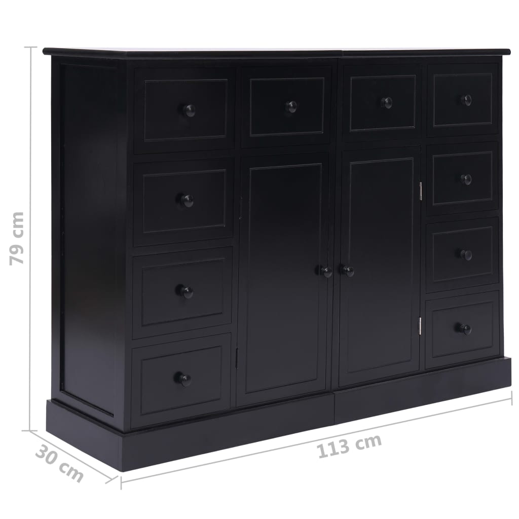 vidaXL Skänk med 10 lådor svart 113x30x79 cm trä