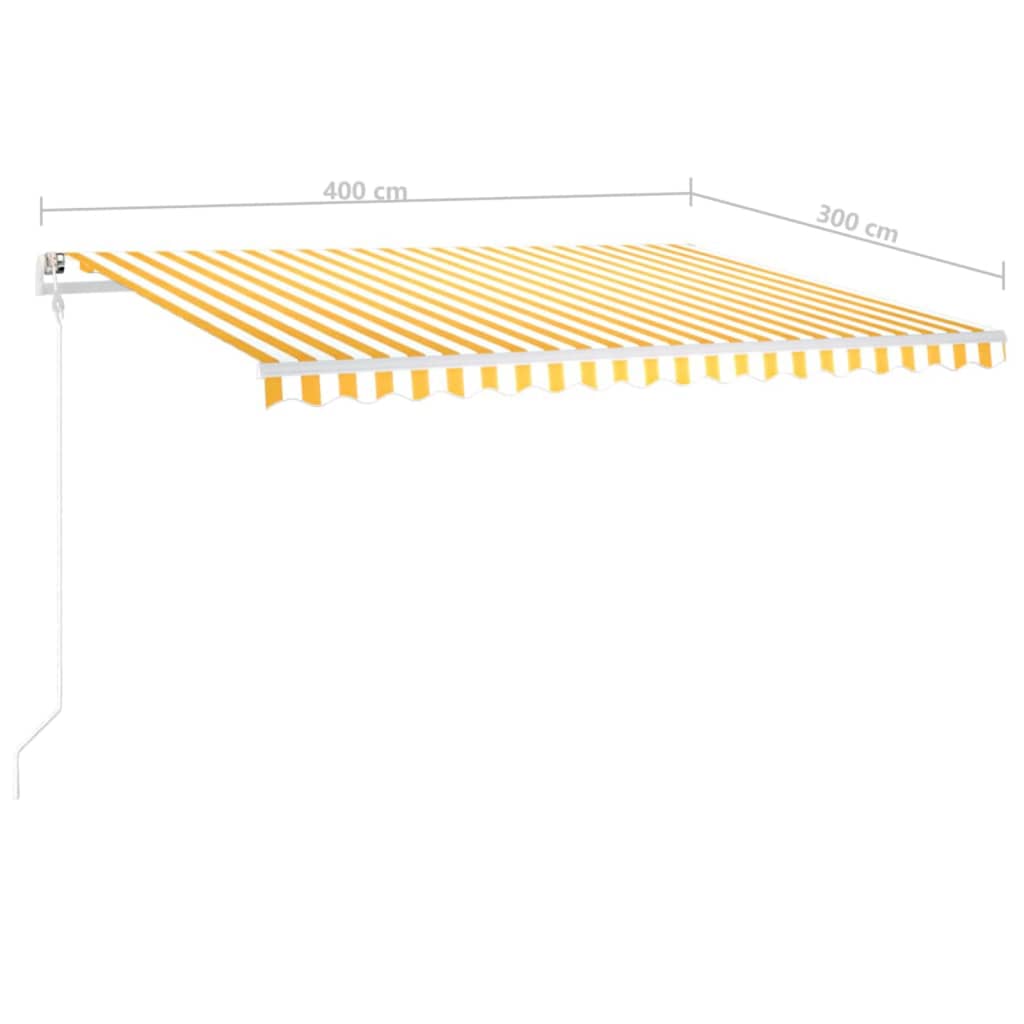 vidaXL Markis med LED manuellt infällbar 4x3 m gul och vit