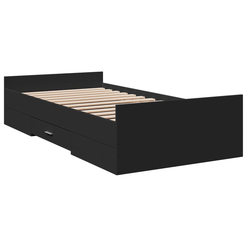 vidaXL Sängram med lådor svart 100x200 cm konstruerat trä