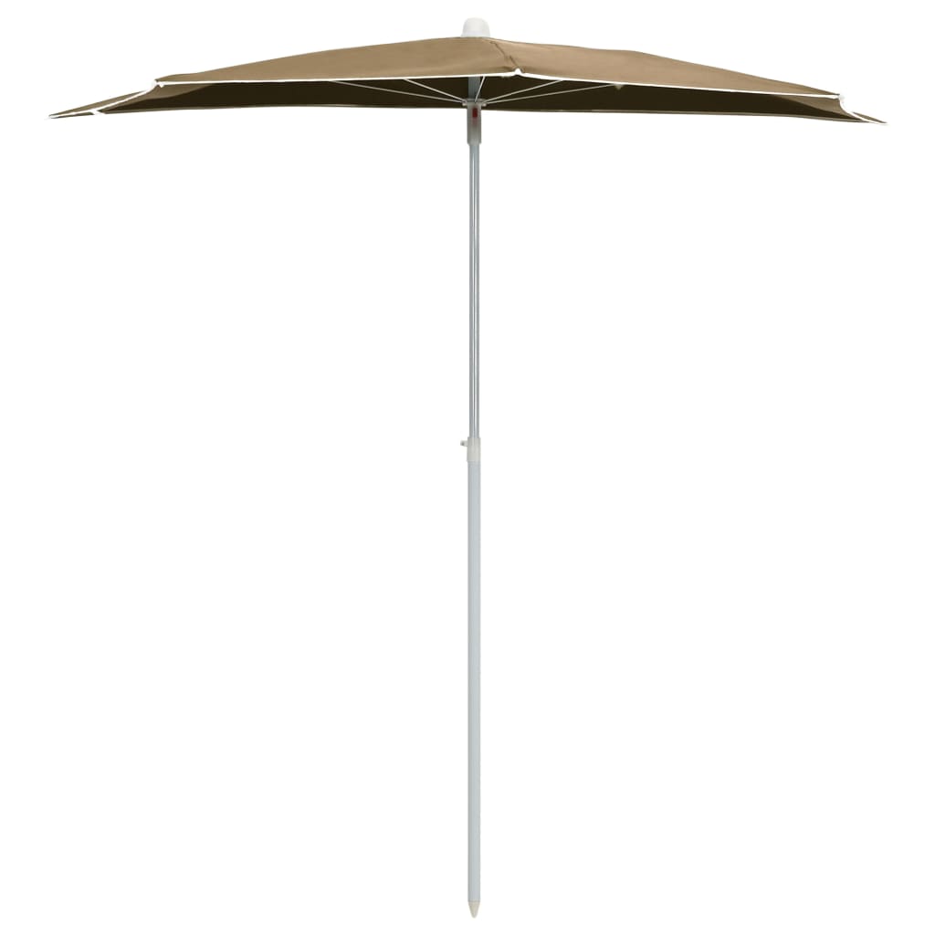 vidaXL Halvrunt parasoll med stång 180x90 cm taupe