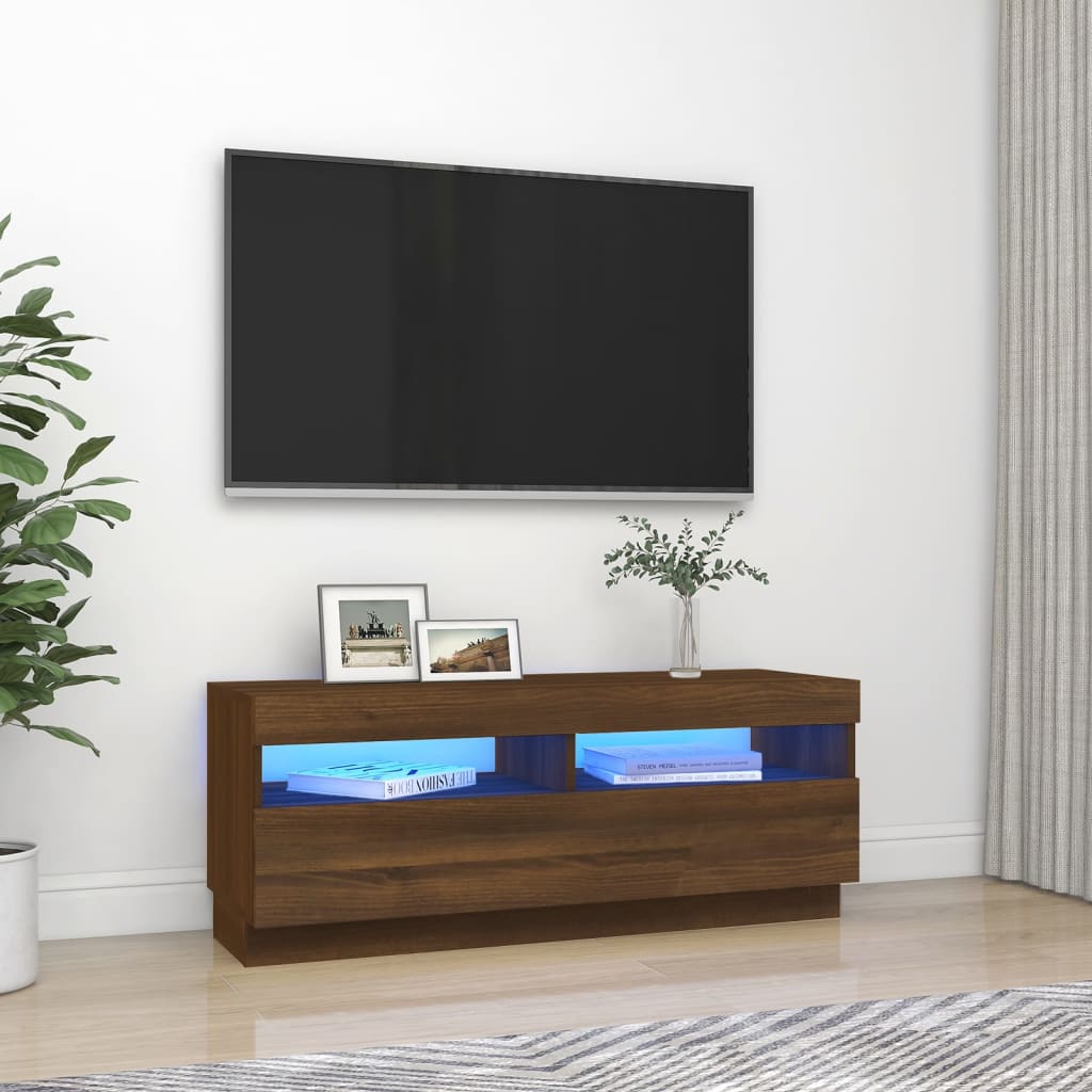 vidaXL Tv-bänk med LED-belysning brun ek 100x35x40 cm