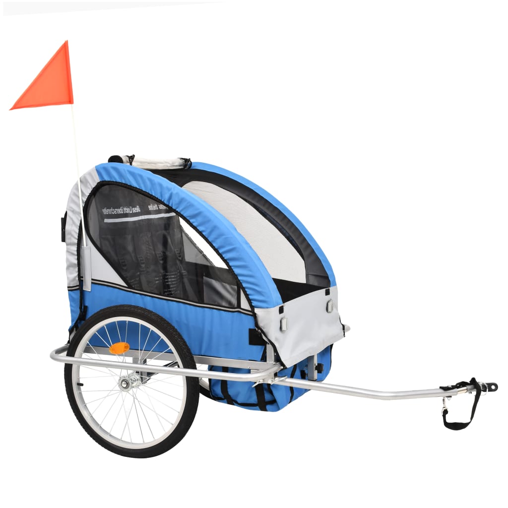 vidaXL Cykelvagn och barnvagn 2-i-1 blå och grå