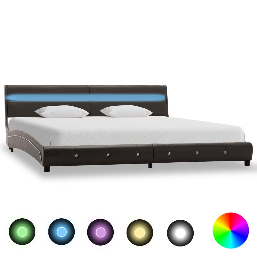 vidaXL Sängram med LED grå konstläder 150x200 cm