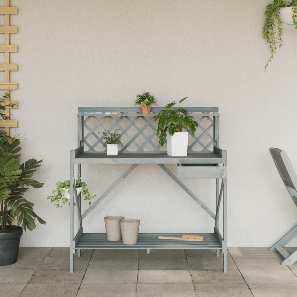 vidaXL Planteringsbord med spaljé grå massivt granträ