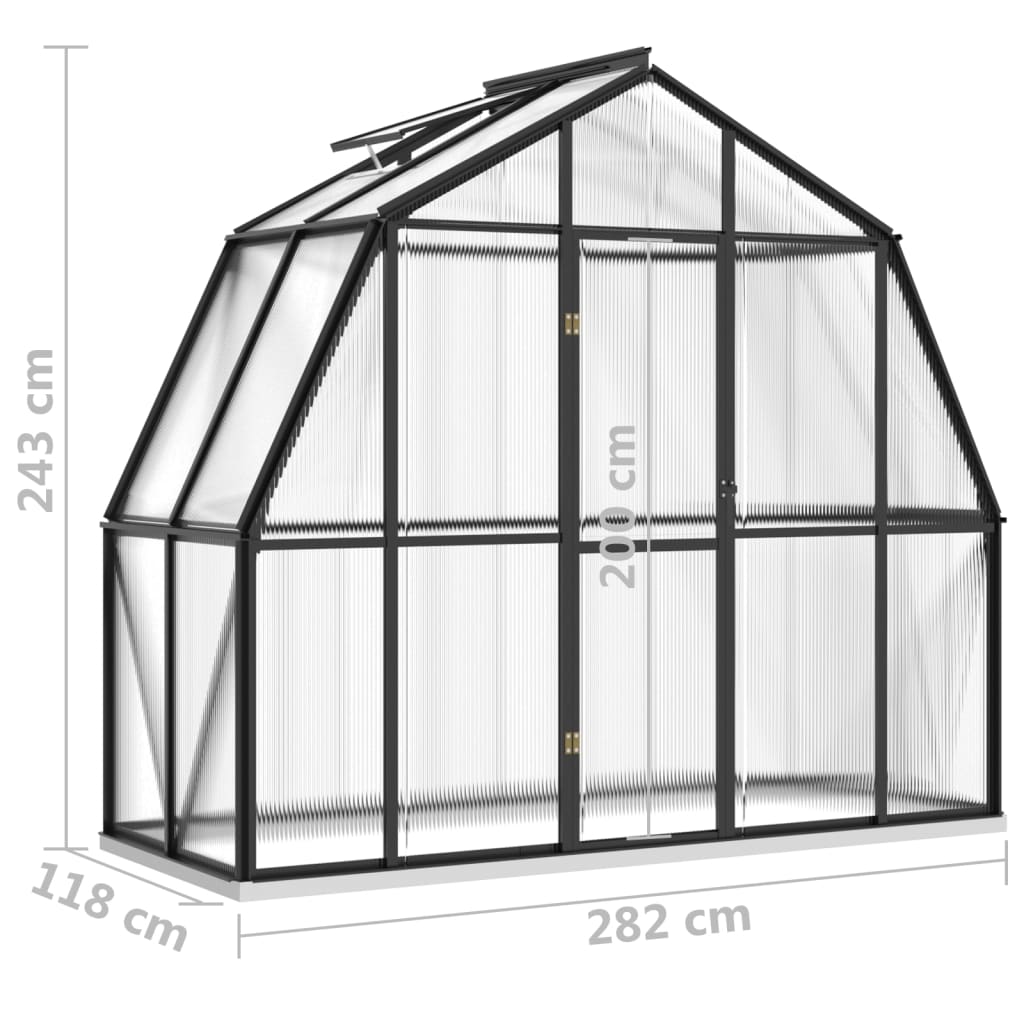 vidaXL Växthus med basram antracit 3,3 m² aluminium