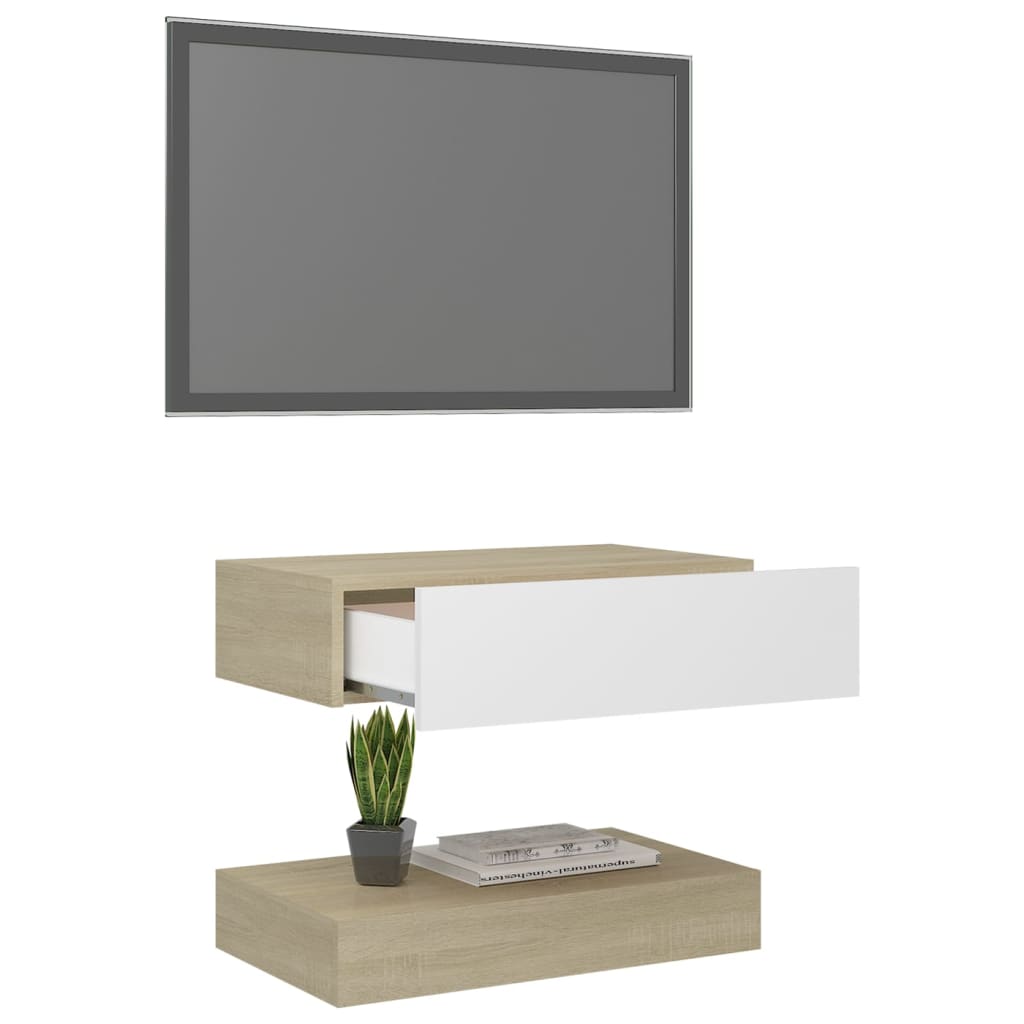 vidaXL TV-bänk med LED-belysning vit och sonoma-ek 60x35 cm
