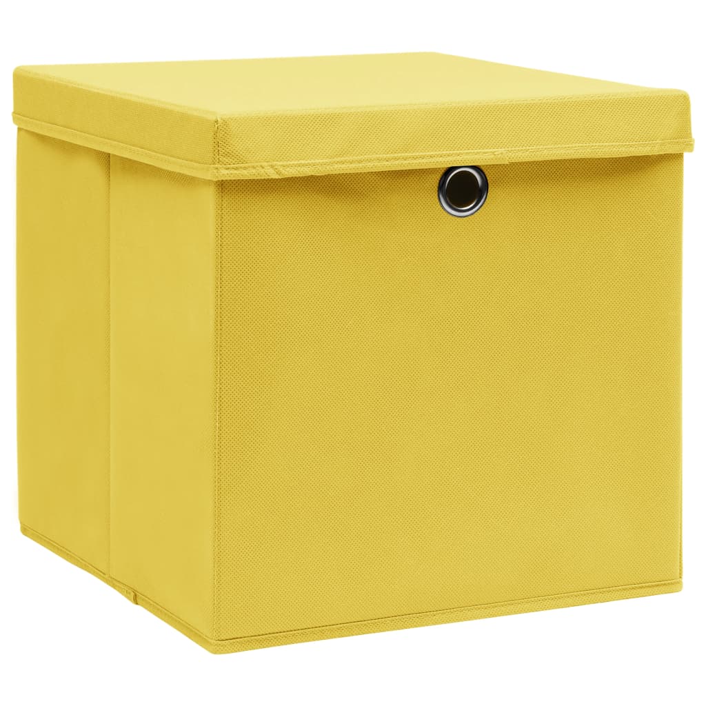 vidaXL Förvaringslådor med lock 10 st gul 32x32x32 cm tyg