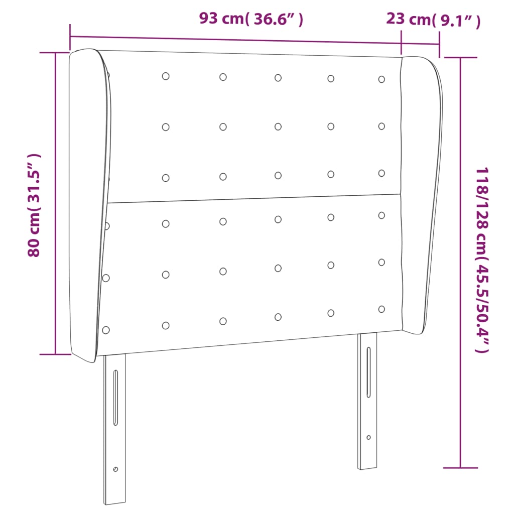vidaXL Sänggavel med kanter taupe 93x23x118/128 cm tyg