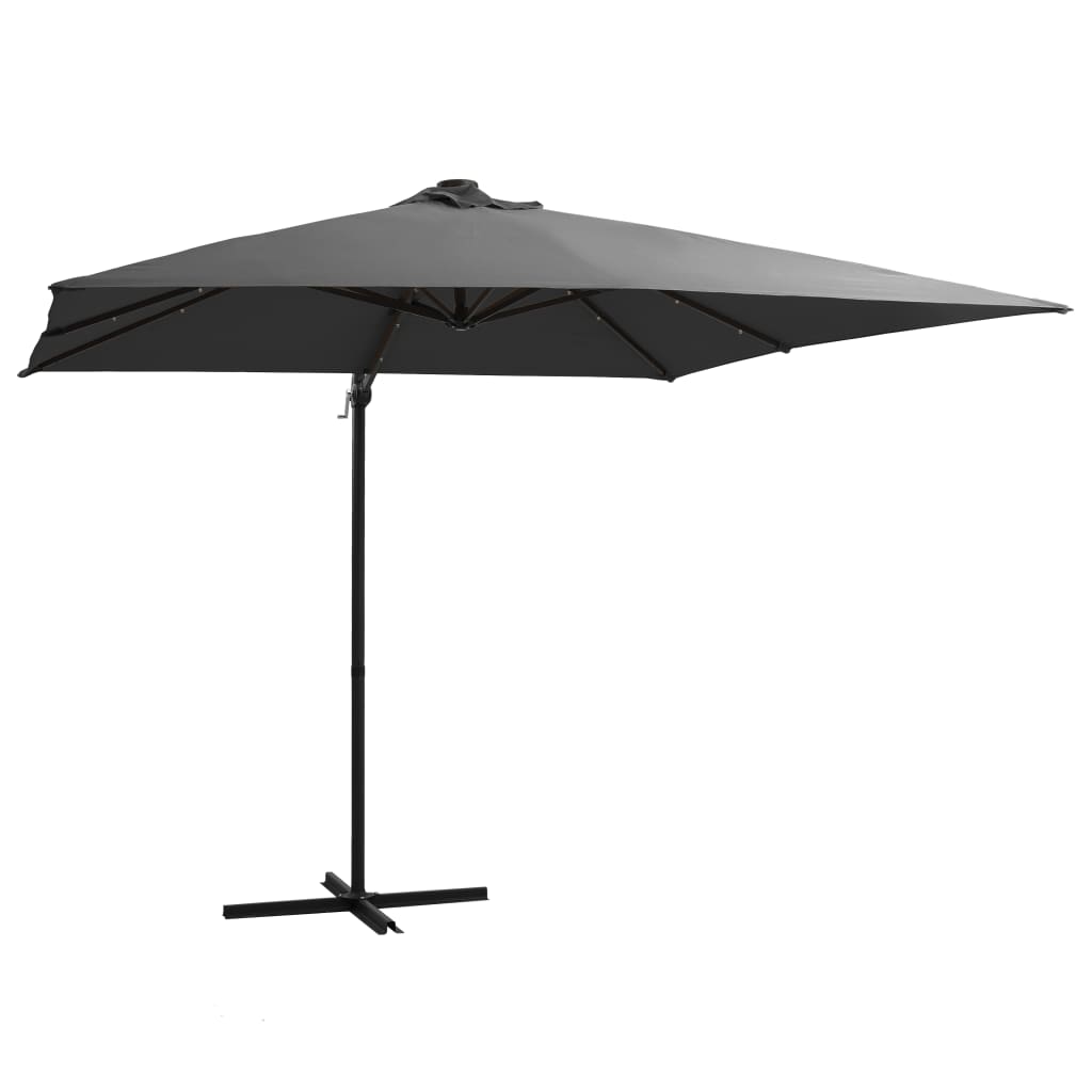 vidaXL Frihängande parasoll med LED och stålstång 250x250 cm antracit