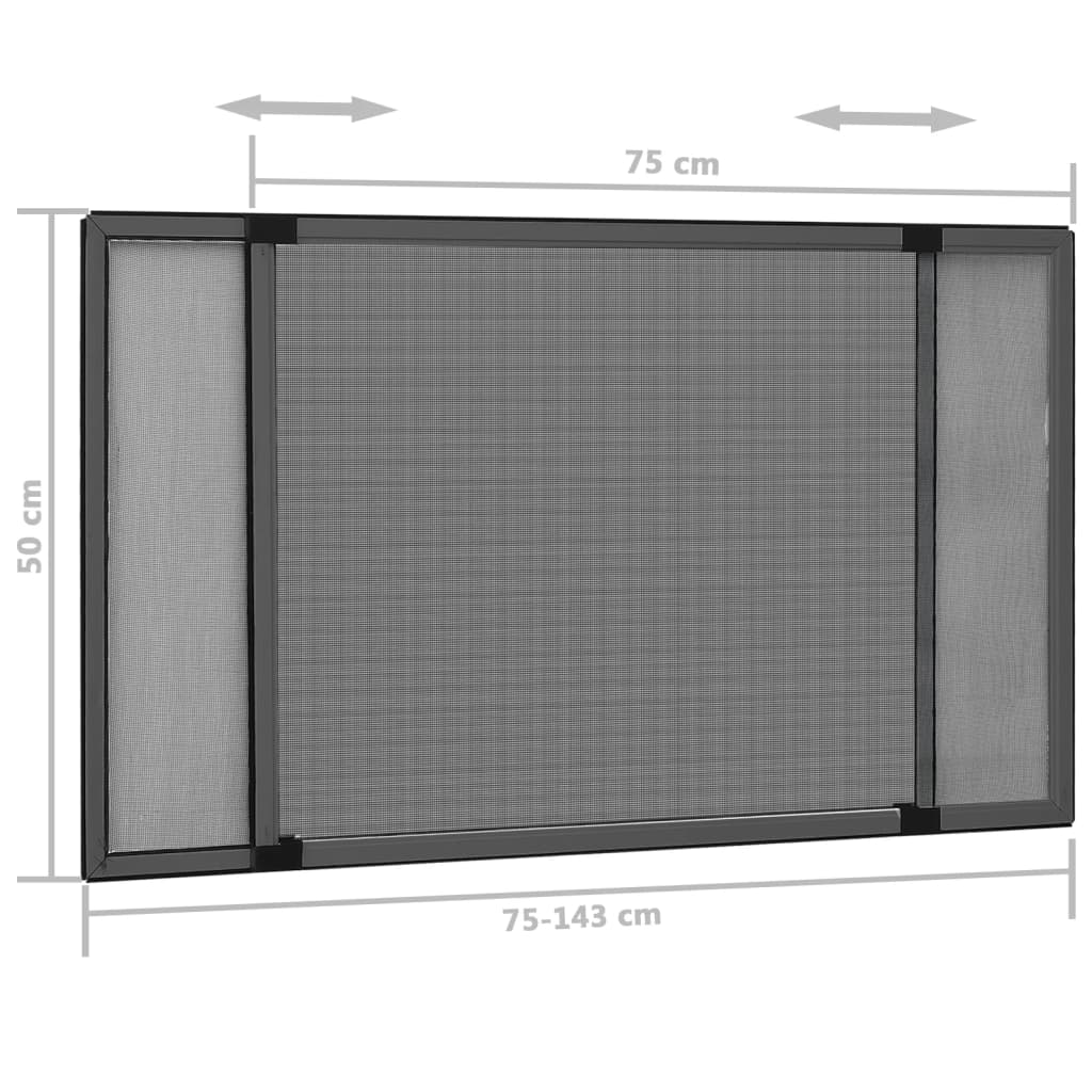 vidaXL Expanderbart insektsnät för fönster antracit (75-143)x50 cm