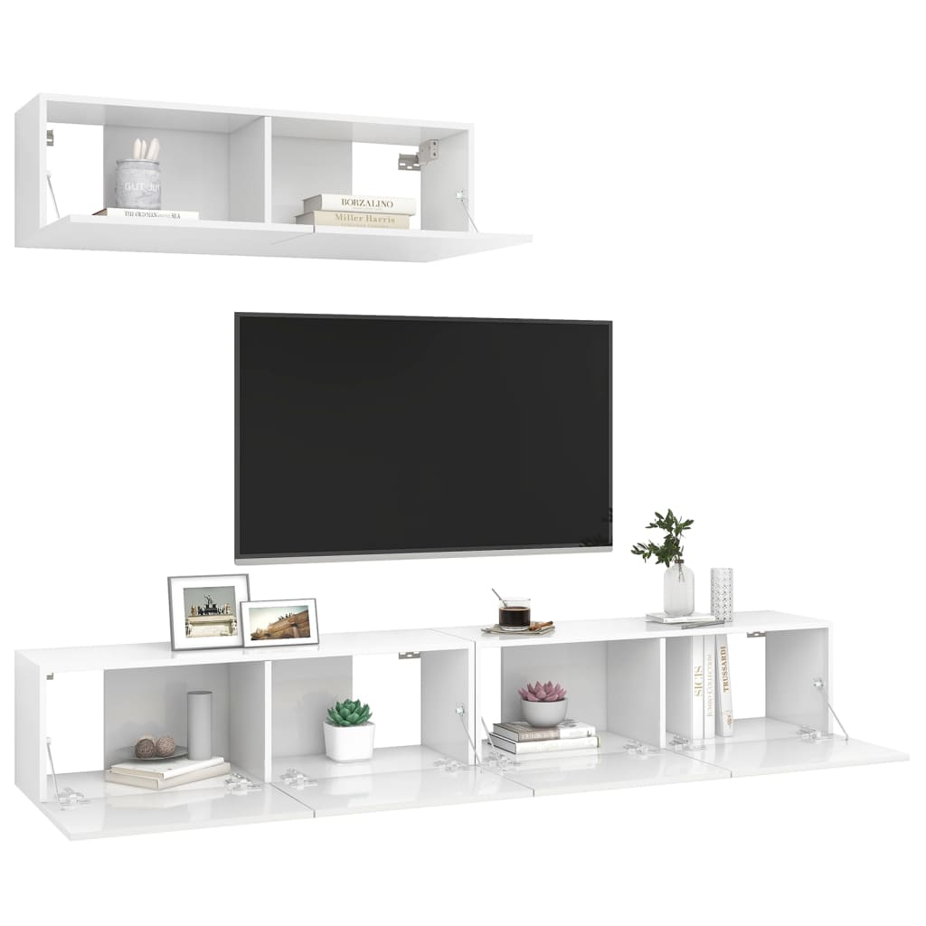 vidaXL TV-bänk 3 st vit högglans konstruerat trä