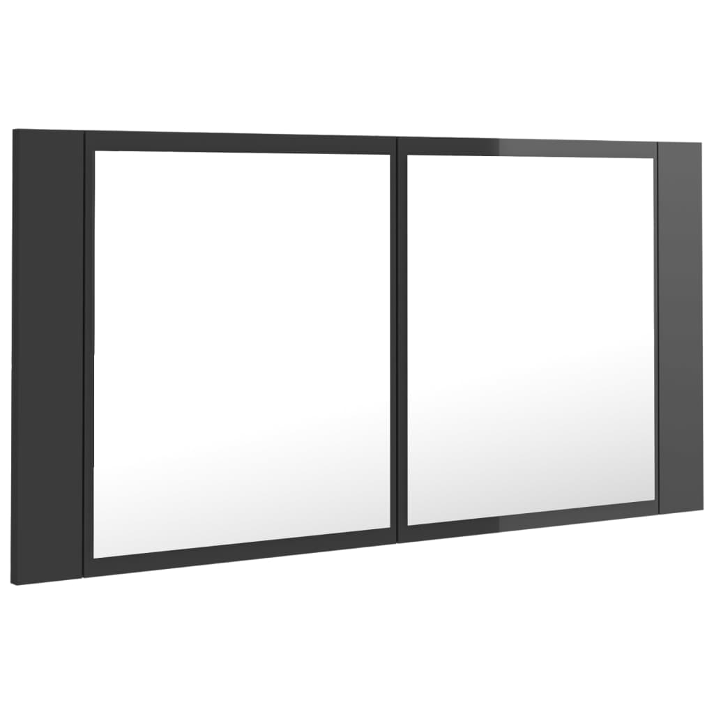 vidaXL Spegelskåp för badrum LED grå högglans 90x12x45 cm akryl