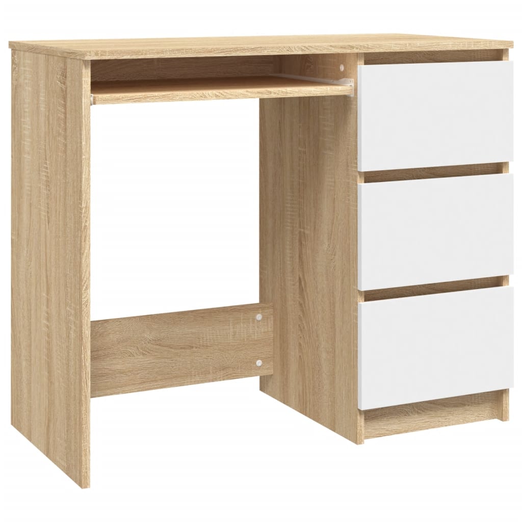 vidaXL Skrivbord vit och sonoma-ek 90x45x76 cm konstruerat trä