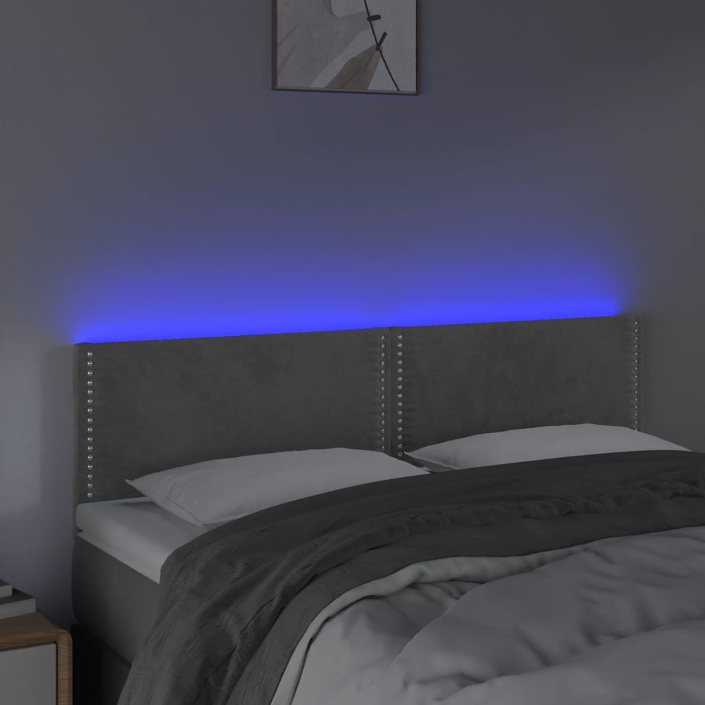vidaXL Sänggavel LED ljusgrå 144x5x78/88 cm sammet
