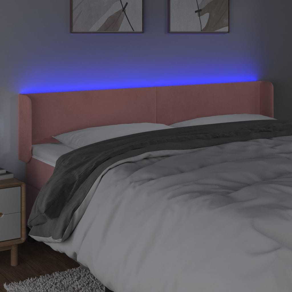 vidaXL Sänggavel LED rosa 203x16x78/88 cm sammet