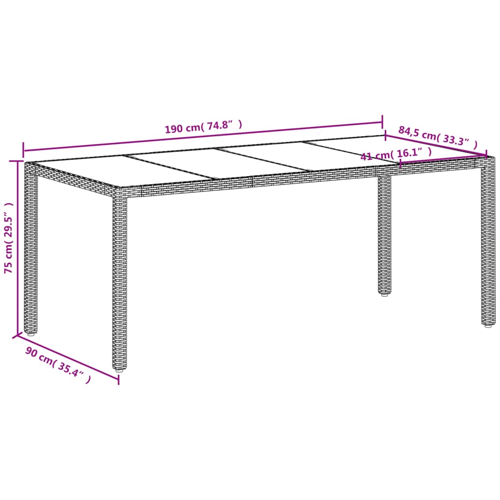 vidaXL Trädgårdsbord med glasskiva vit 190x90x75 cm konstrotting
