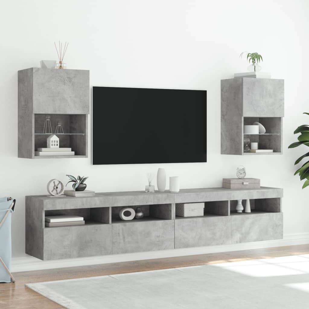 vidaXL TV-bänk med LED-belysning 2 st betonggrå 40,5x30x60 cm