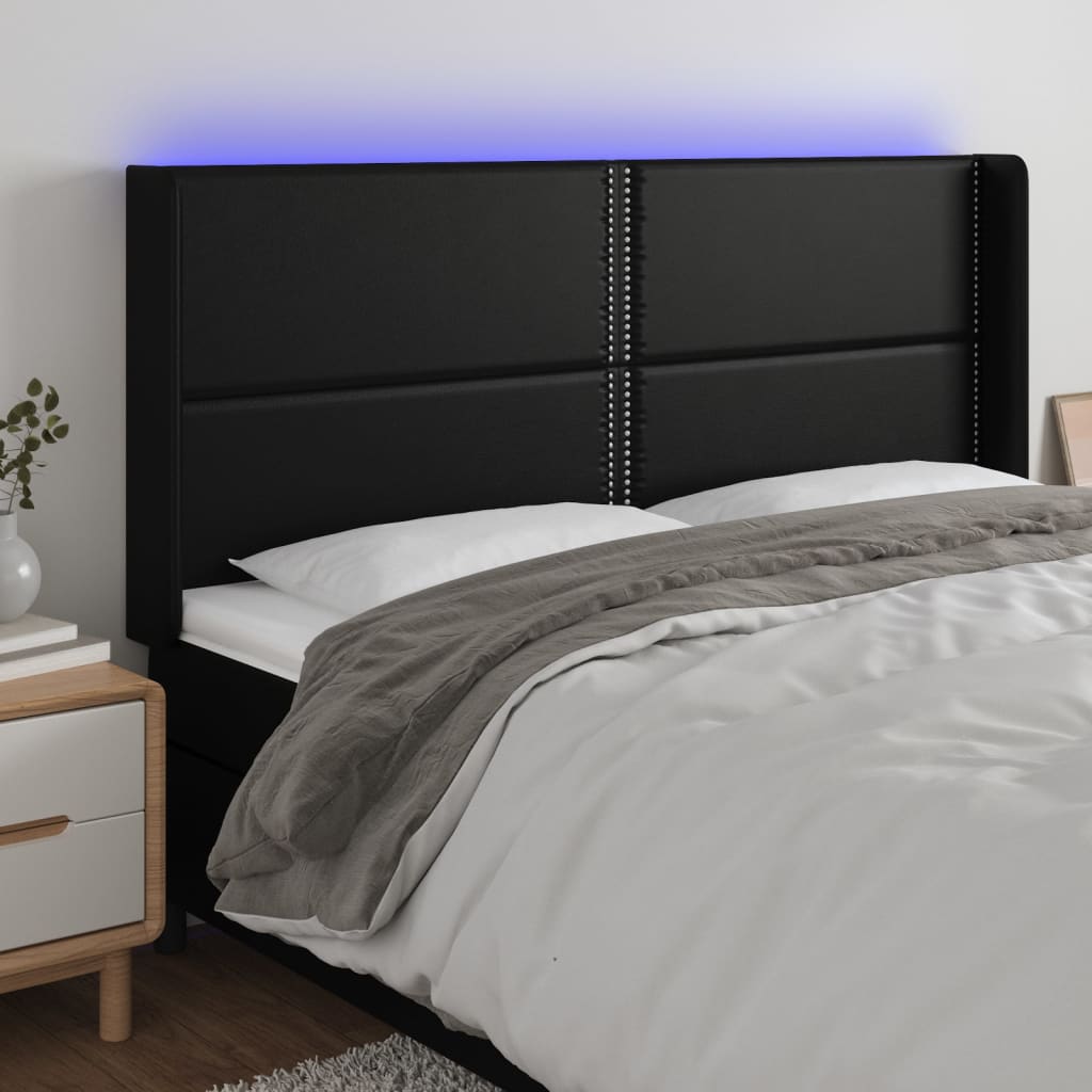 vidaXL Sänggavel LED svart 183x16x118/128 cm konstläder