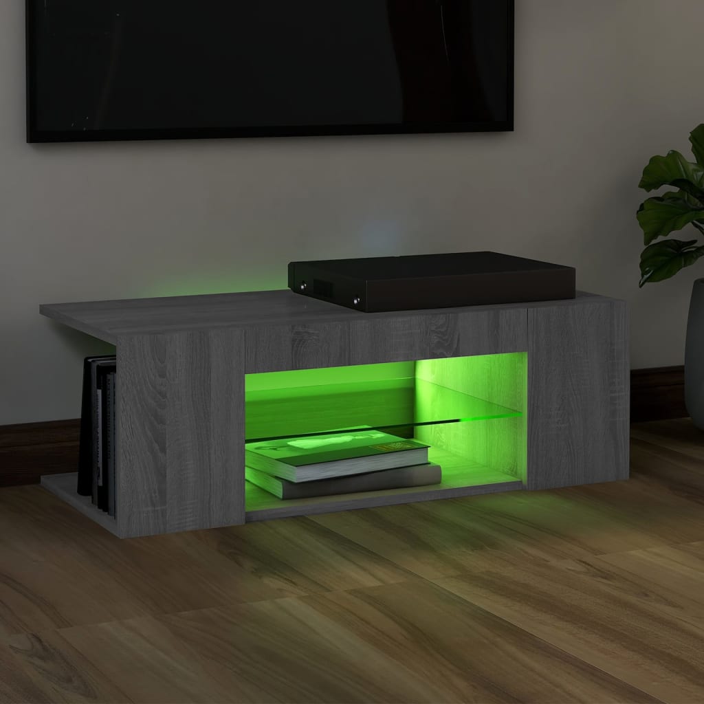 vidaXL TV-bänk med LED-belysning grå sonama 90x39x30 cm