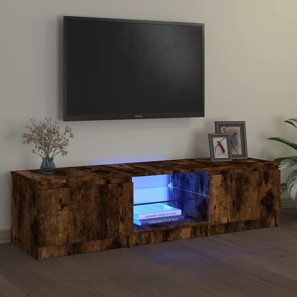vidaXL TV-bänk med LED-belysning rökfärgad ek 140x40x35,5 cm