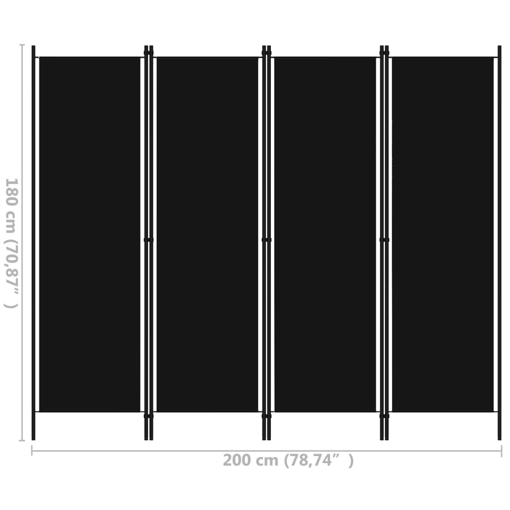 vidaXL Rumsavdelare 4 paneler svart 200x180 cm