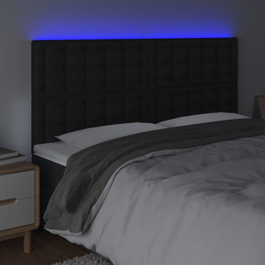 vidaXL Sänggavel LED svart 160x5x118/128 cm konstläder