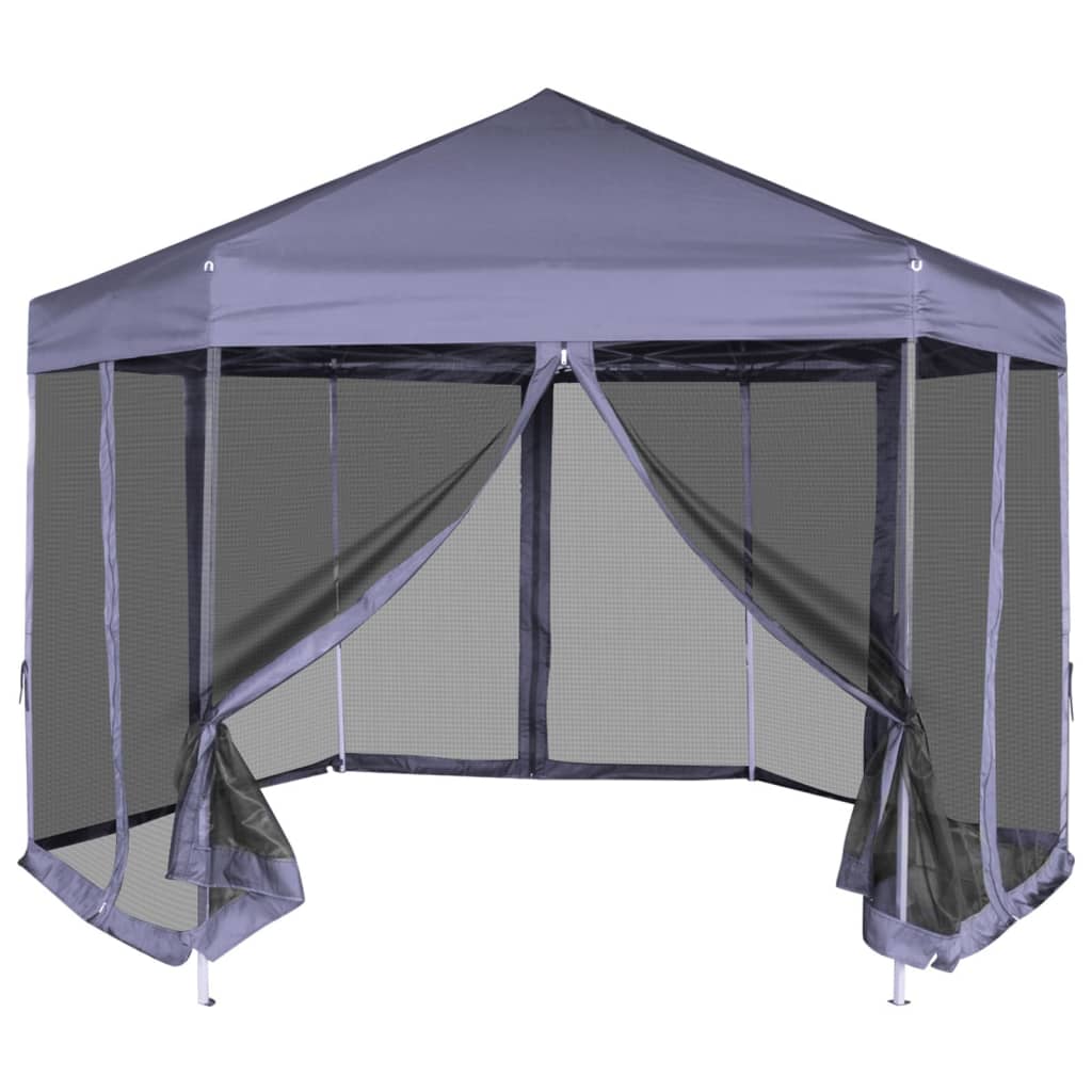vidaXL Pop-Up Partytält med 6 sidoväggar sexkantigt 3,6x3,1 m mörkblå