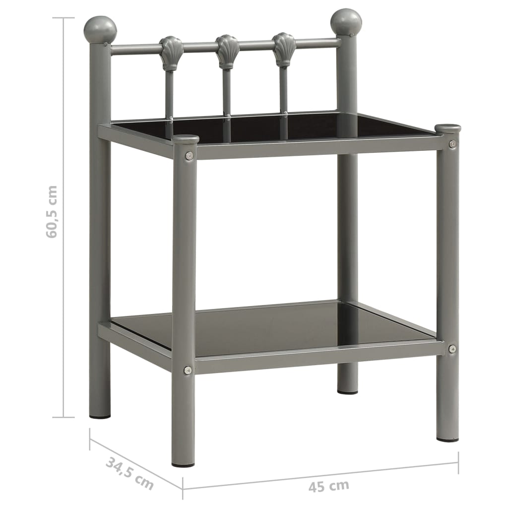 vidaXL Nattduksbord 2 st grå och svart metall och glas