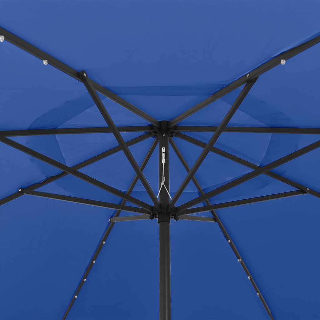 vidaXL Parasoll med LED-lampor och metallstång 400 cm azurblå