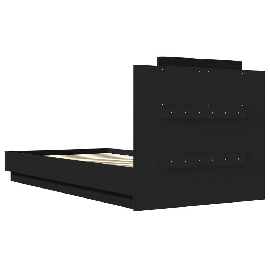 vidaXL Sängram med huvudgavel och LEDs svart 90x190 cm
