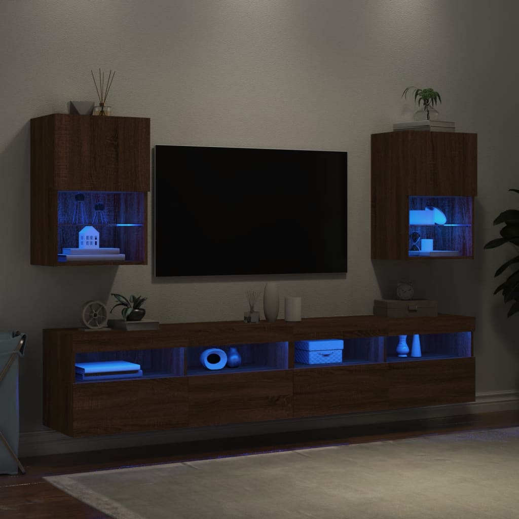 vidaXL Tv-bänk med LED-belysning 2 st brun ek 40,5x30x60 cm