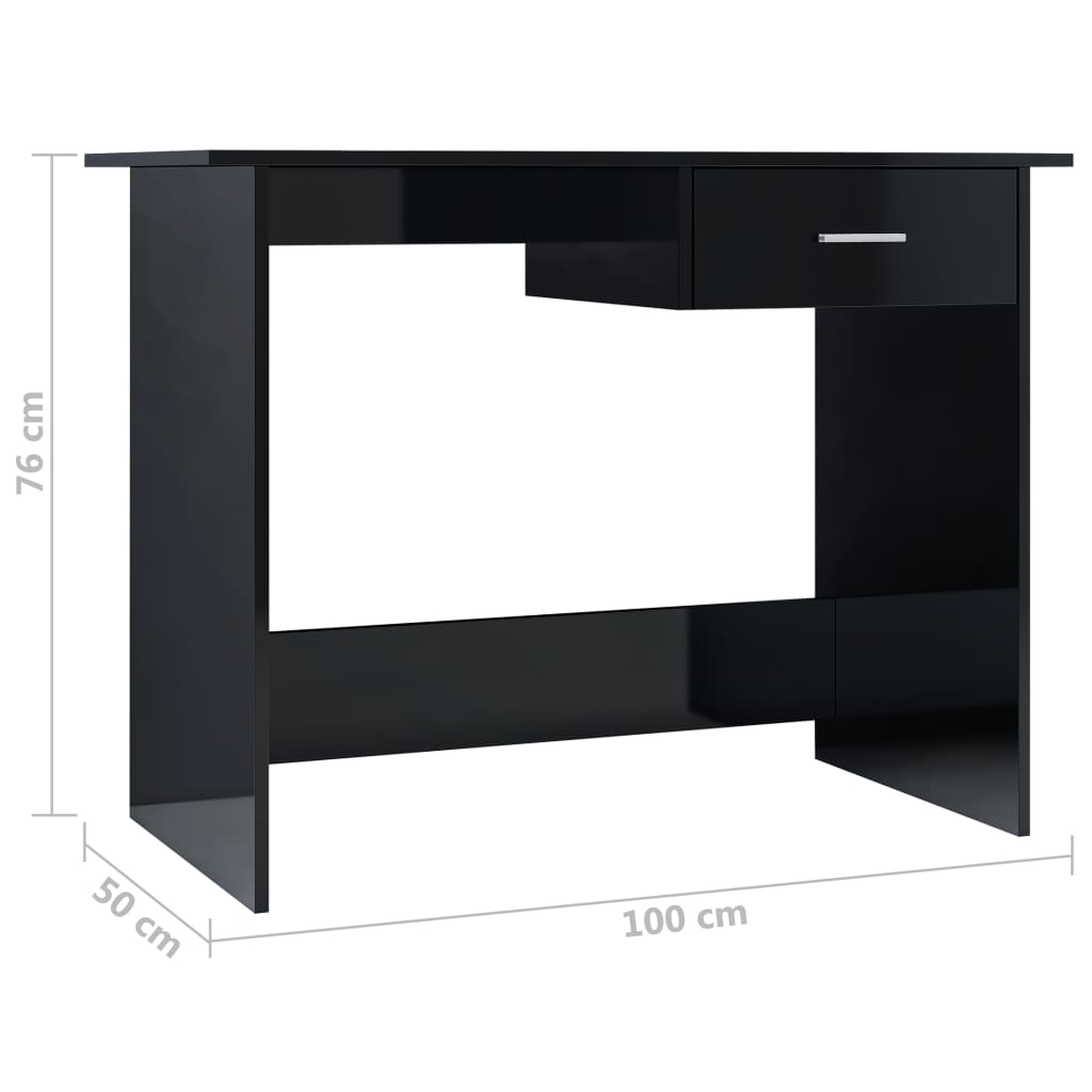 vidaXL Skrivbord svart högglans 100x50x76 cm konstruerat trä