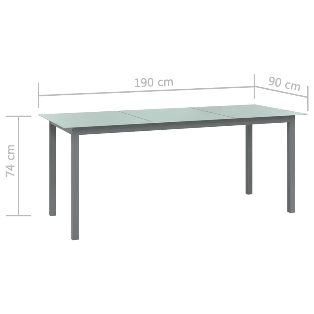 vidaXL Trädgårdsbord ljusgrå 190x90x74 cm aluminium och glas