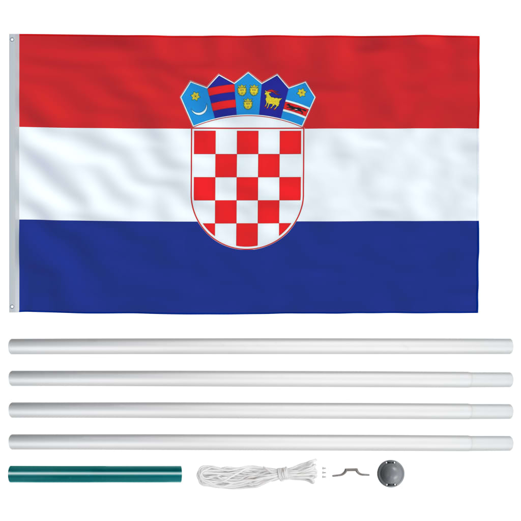 vidaXL Kroatiens flagga och flaggstång i aluminium 6,2 m