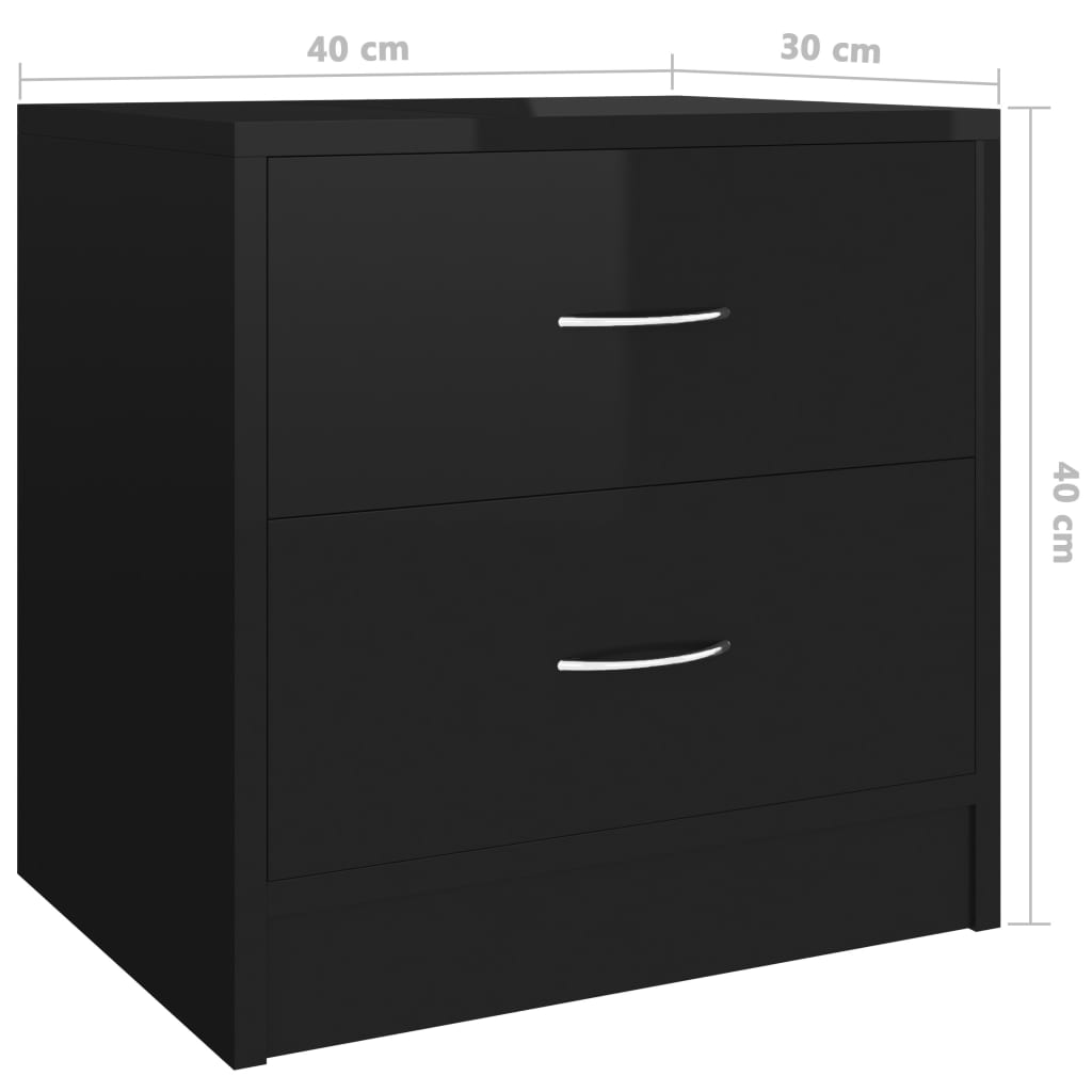 vidaXL Sängbord 2 st svart högglans 40x30x40 cm konstruerat trä