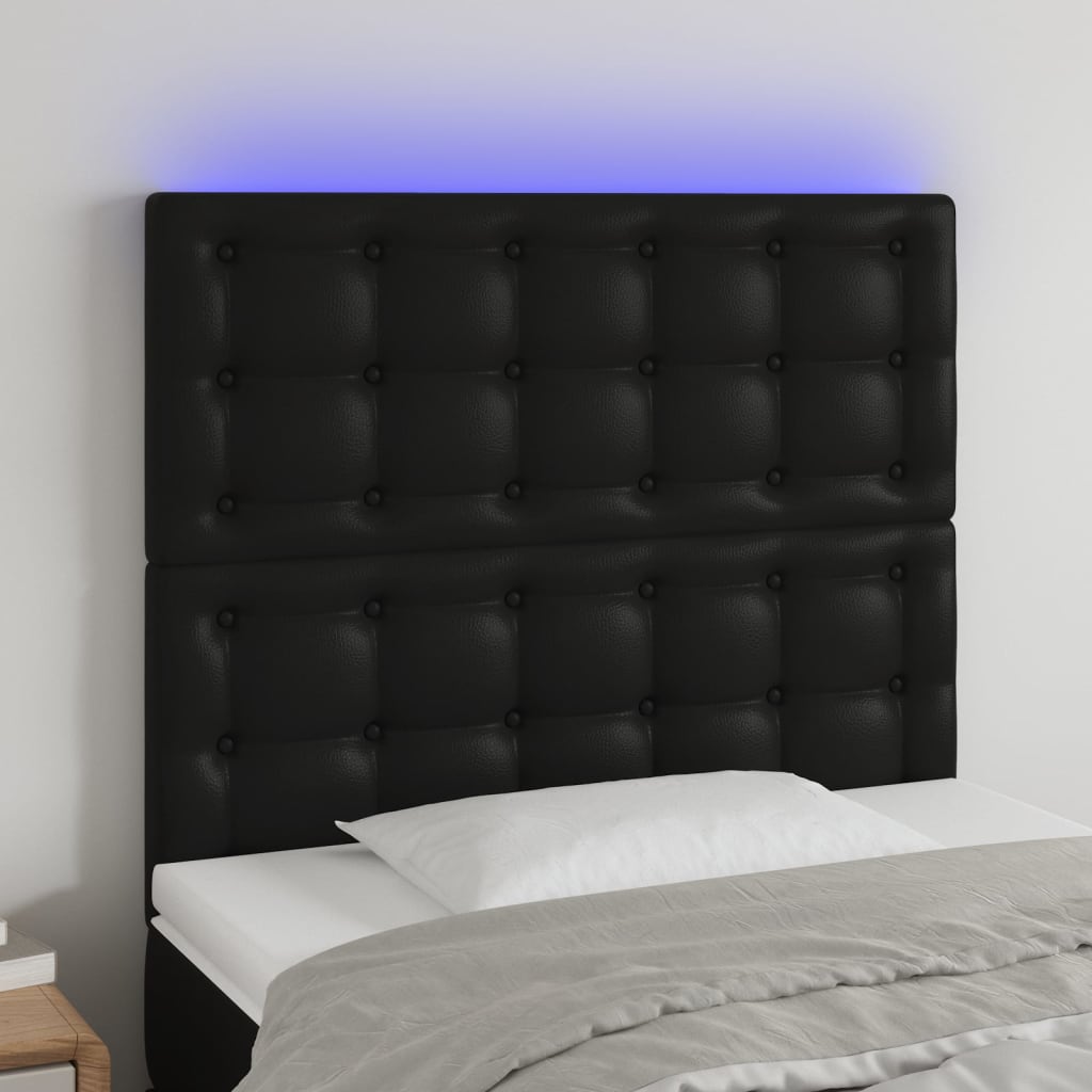vidaXL Sänggavel LED svart 80x5x118/128 cm konstläder