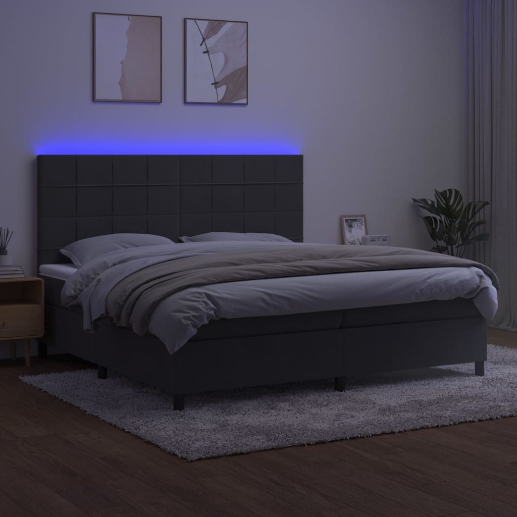 vidaXL Ramsäng med madrass & LED mörkgrå 200x200 cm sammet