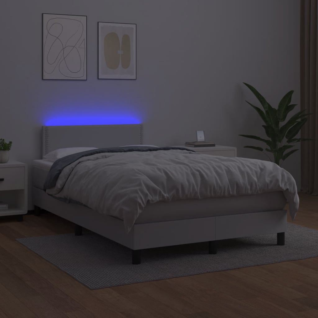 vidaXL Ramsäng med madrass & LED vit 120x190 cm konstläder