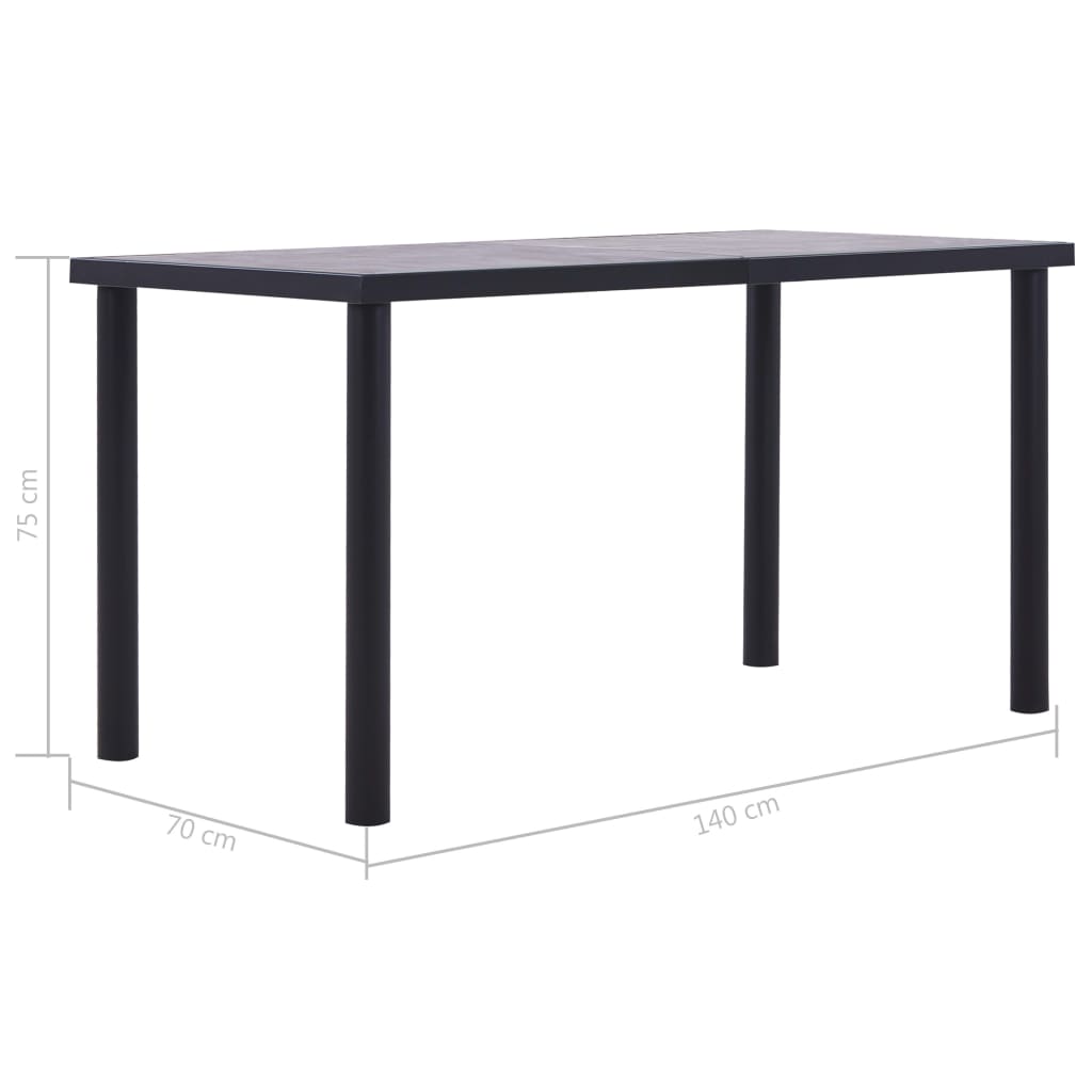 vidaXL Matbord svart och betonggrå 140x70x75 cm MDF