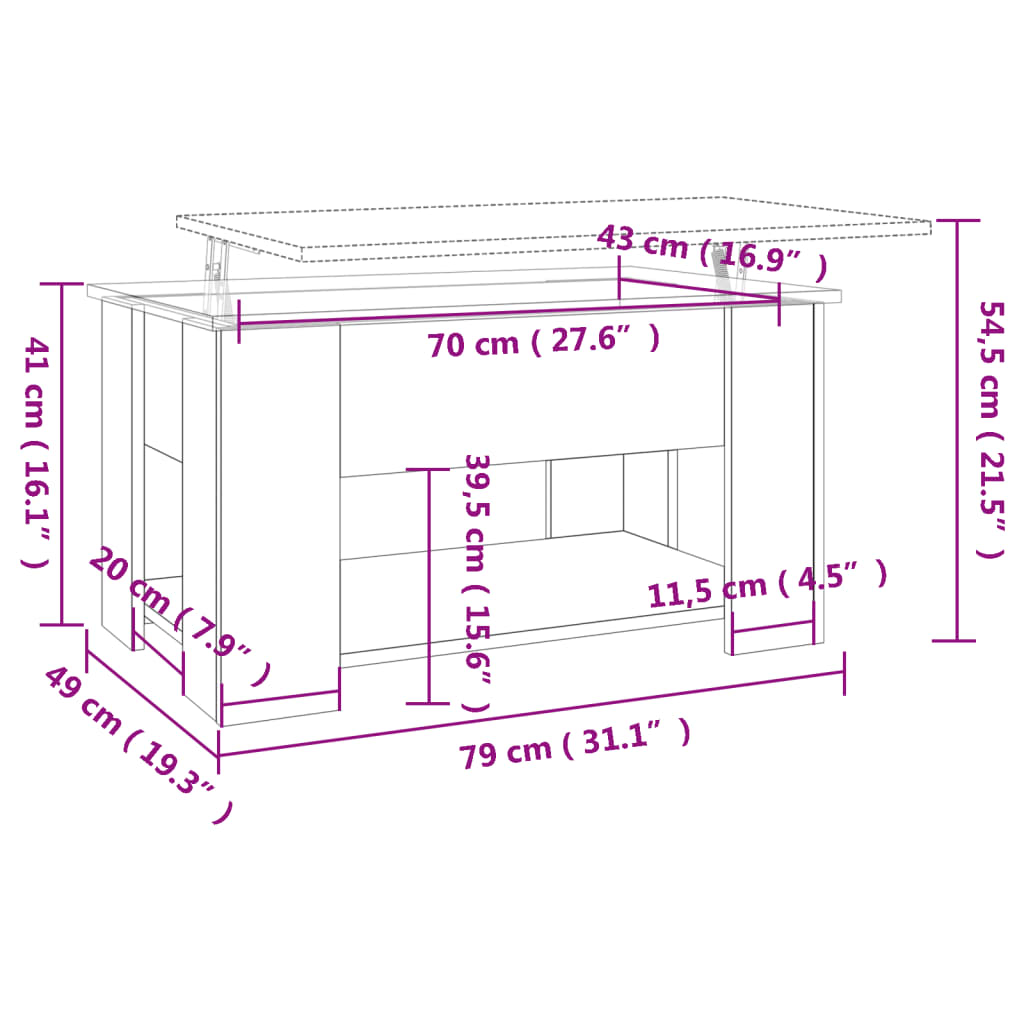 vidaXL Soffbord betonggrå 79x49x41 cm konstruerat trä