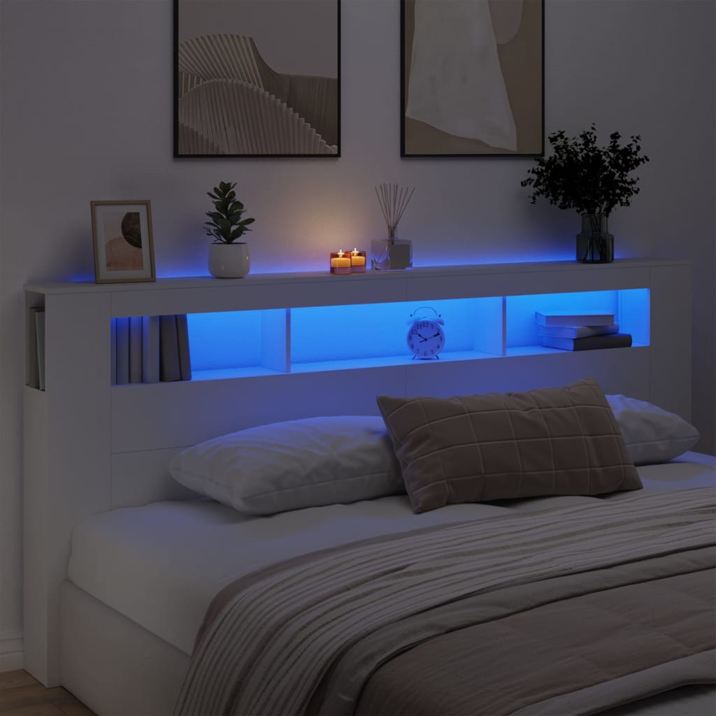vidaXL Sänggavel LED vit 220x18,5x103,5 cm konstruerat trä