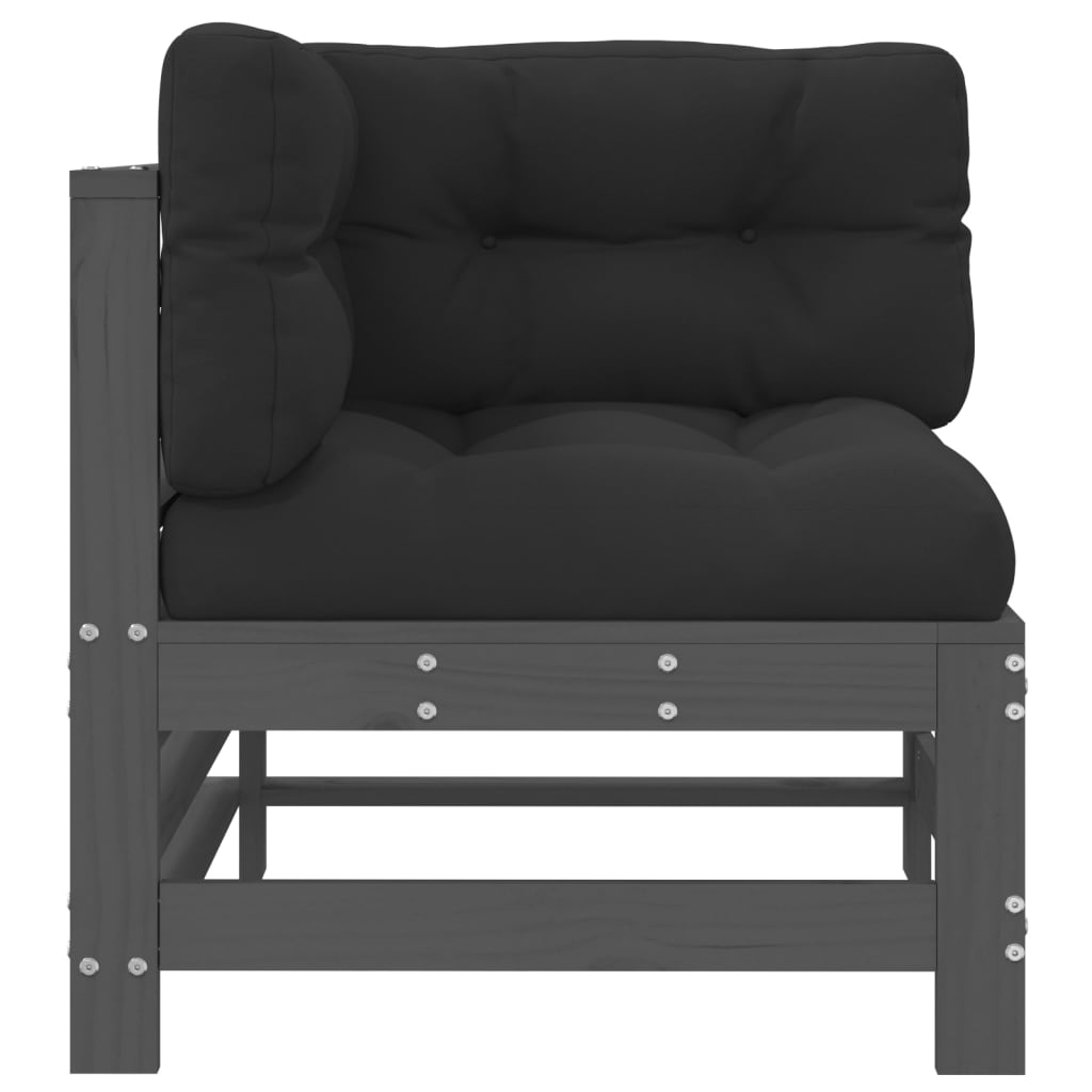 vidaXL Hörnsektion till soffa med dynor grå massiv furu