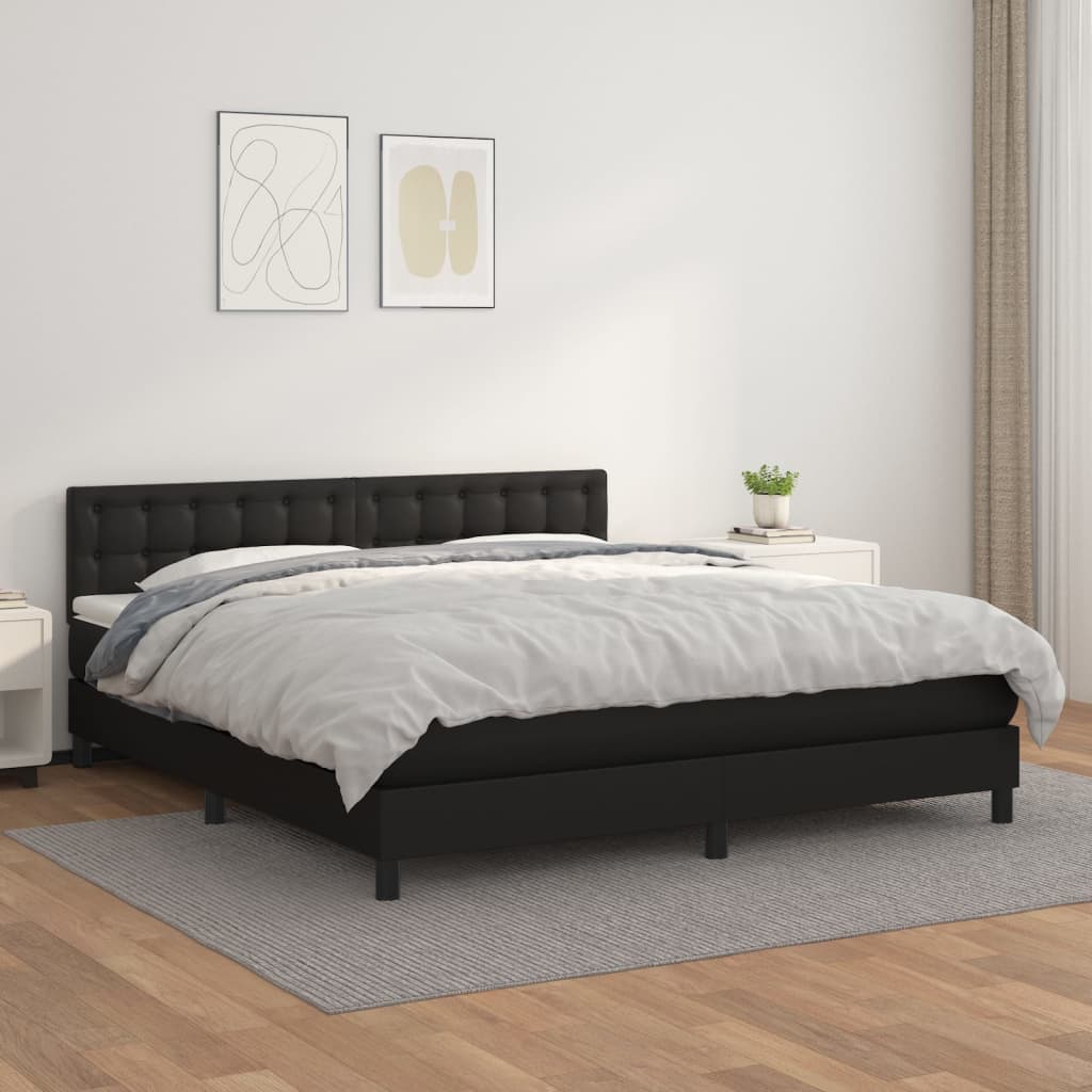vidaXL Ramsäng med madrass svart 180x200 cm konstläder